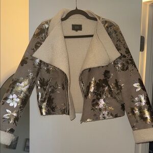 ✨ GOLDIE Metallic Floral Faux-Suede Sherpa Moto Jacket